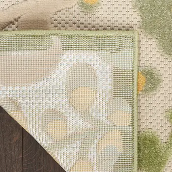 8' X 11' Ivory Green And Yellow Floral Indoor Outdoor Area Rug