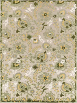 8' X 11' Ivory Green And Yellow Floral Indoor Outdoor Area Rug