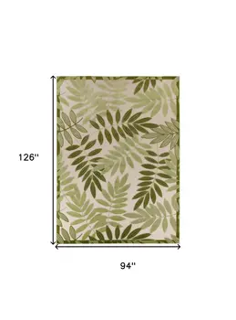 8' X 11' Ivory And Green Palm Leaf Indoor Outdoor Area Rug