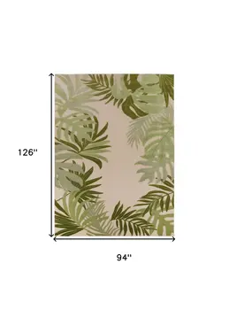 8' X 11' Ivory And Green Palm Leaf Indoor Outdoor Area Rug