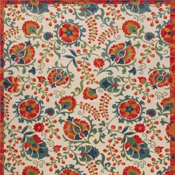 8' X 11' Red Gold Teal Blue And Green Floral Indoor Outdoor Area Rug