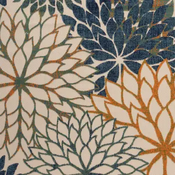 10' X 14' Blue Green And Orange Floral Indoor Outdoor Area Rug