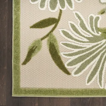 10' X 14' Ivory And Green Floral Indoor Outdoor Area Rug