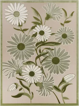 10' X 14' Ivory And Green Floral Indoor Outdoor Area Rug