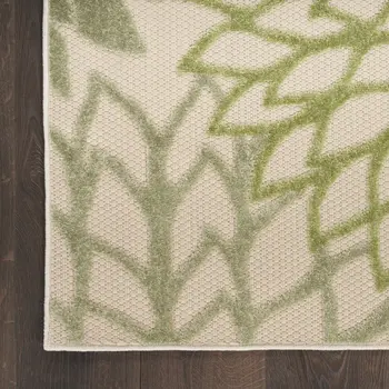 10' X 14' Ivory And Green Floral Indoor Outdoor Area Rug