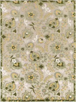 10' X 14' Ivory Green And Yellow Floral Indoor Outdoor Area Rug