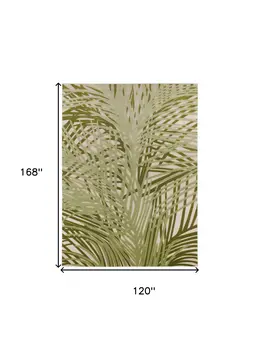 10' X 14' Ivory And Green Palm Leaf Indoor Outdoor Area Rug