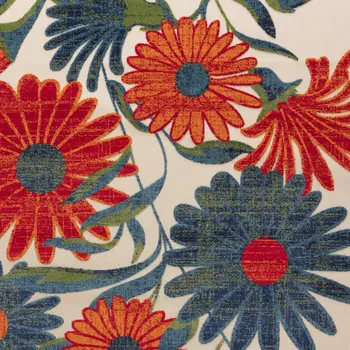 10' X 14' Ivory Orange Blue Green And Red Floral Indoor Outdoor Area Rug