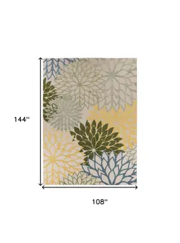 9' X 12' Green Yellow Blue Ivory And Dark Green Floral Indoor Outdoor Area Rug