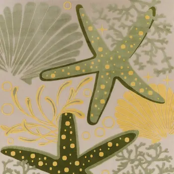 9' X 12' Green Yellow Blue Ivory And Dark Green Starfish Indoor Outdoor Area Rug