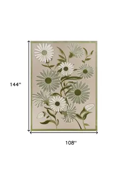 9' X 12' Ivory And Green Floral Indoor Outdoor Area Rug
