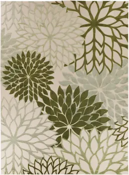 9' X 12' Ivory And Green Floral Indoor Outdoor Area Rug