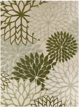 9' X 12' Ivory And Green Floral Indoor Outdoor Area Rug