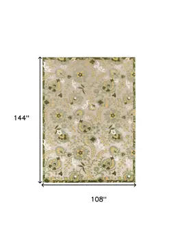 9' X 12' Ivory Green And Yellow Floral Indoor Outdoor Area Rug