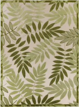 9' X 12' Ivory And Green Palm Leaf Indoor Outdoor Area Rug