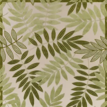 9' X 12' Ivory And Green Palm Leaf Indoor Outdoor Area Rug
