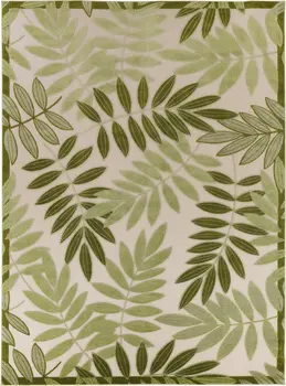 9' X 12' Ivory And Green Palm Leaf Indoor Outdoor Area Rug