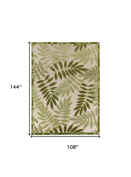 9' X 12' Ivory And Green Palm Leaf Indoor Outdoor Area Rug