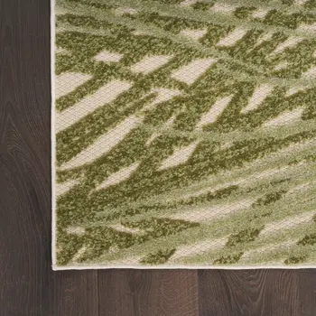 9' X 12' Ivory And Green Palm Leaf Indoor Outdoor Area Rug