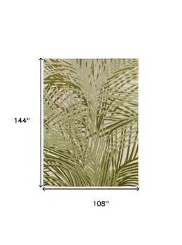 9' X 12' Ivory And Green Palm Leaf Indoor Outdoor Area Rug