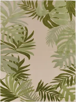 9' X 12' Ivory And Green Palm Leaf Indoor Outdoor Area Rug