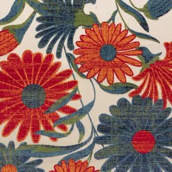 9' X 12' Ivory Red Blue And Green Floral Indoor Outdoor Area Rug
