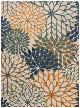 12' X 15' Blue Green And Orange Floral Indoor Outdoor Area Rug