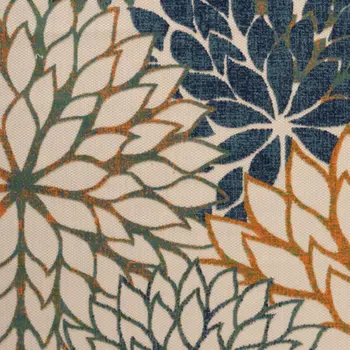 12' X 15' Blue Green And Orange Floral Indoor Outdoor Area Rug