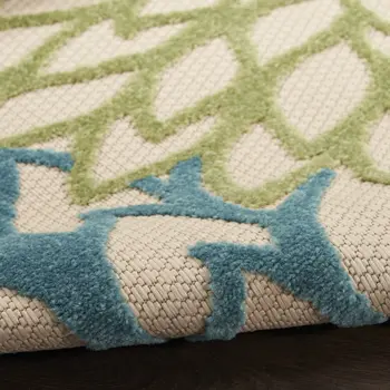 12' X 15' Green Blue Yellow And Dark Green Floral Indoor Outdoor Area Rug