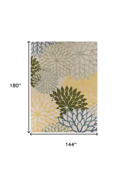 12' X 15' Green Blue Yellow And Dark Green Floral Indoor Outdoor Area Rug