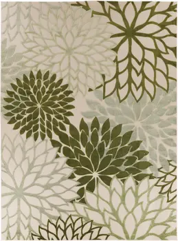 12' X 15' Ivory And Green Floral Indoor Outdoor Area Rug