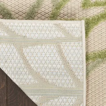 12' X 15' Ivory And Green Floral Indoor Outdoor Area Rug