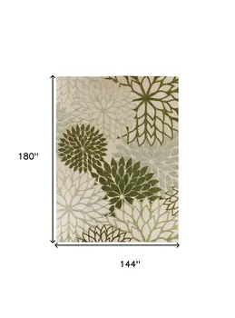 12' X 15' Ivory And Green Floral Indoor Outdoor Area Rug