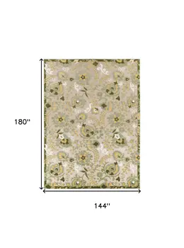 12' X 15' Ivory Green And Yellow Floral Indoor Outdoor Area Rug