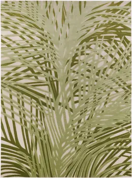 12' X 15' Ivory And Green Palm Leaf Indoor Outdoor Area Rug