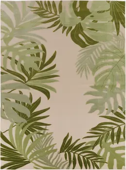 12' X 15' Ivory And Green Palm Leaf Indoor Outdoor Area Rug