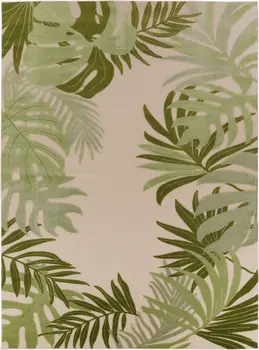 12' X 15' Ivory And Green Palm Leaf Indoor Outdoor Area Rug