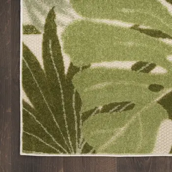 12' X 15' Ivory And Green Palm Leaf Indoor Outdoor Area Rug
