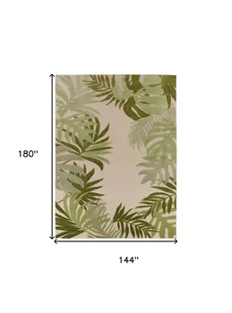 12' X 15' Ivory And Green Palm Leaf Indoor Outdoor Area Rug