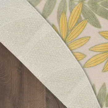 5' Green Yellow And Ivory Round Palm Leaf Indoor Outdoor Area Rug