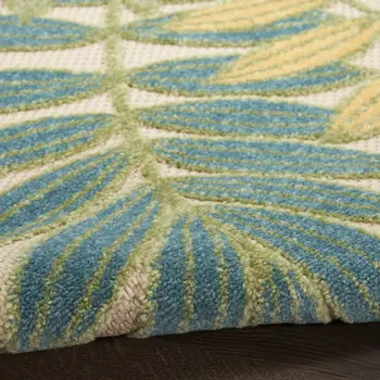 5' Green Yellow And Ivory Round Palm Leaf Indoor Outdoor Area Rug