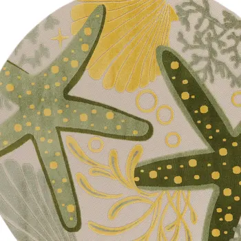 5' Green Yellow Ivory And Dark Green Round Starfish Indoor Outdoor Area Rug