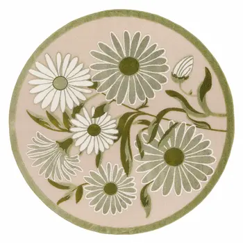 5' Ivory Green And Dark Green Round Floral Indoor Outdoor Area Rug