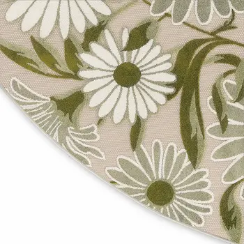 5' Ivory Green And Dark Green Round Floral Indoor Outdoor Area Rug
