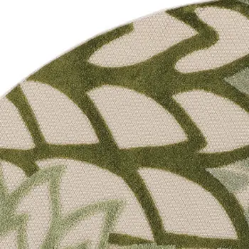 5' Ivory Green And Dark Green Round Floral Indoor Outdoor Area Rug