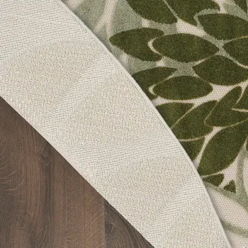 5' Ivory Green And Dark Green Round Floral Indoor Outdoor Area Rug