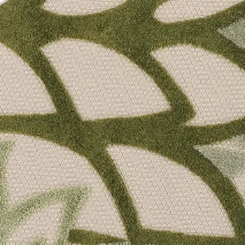 5' Ivory Green And Dark Green Round Floral Indoor Outdoor Area Rug