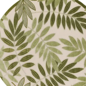 5' Ivory And Green Round Palm Leaf Indoor Outdoor Area Rug