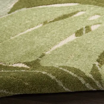 5' Ivory And Green Round Palm Leaf Indoor Outdoor Area Rug