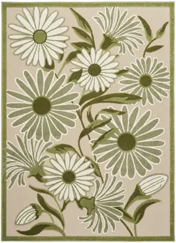 4' X 6' Ivory And Green Floral Indoor Outdoor Area Rug